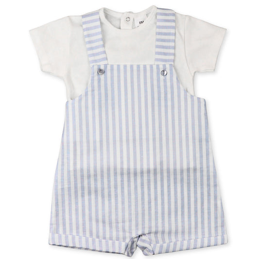 baby boys two piece striped dungarees and t shirt