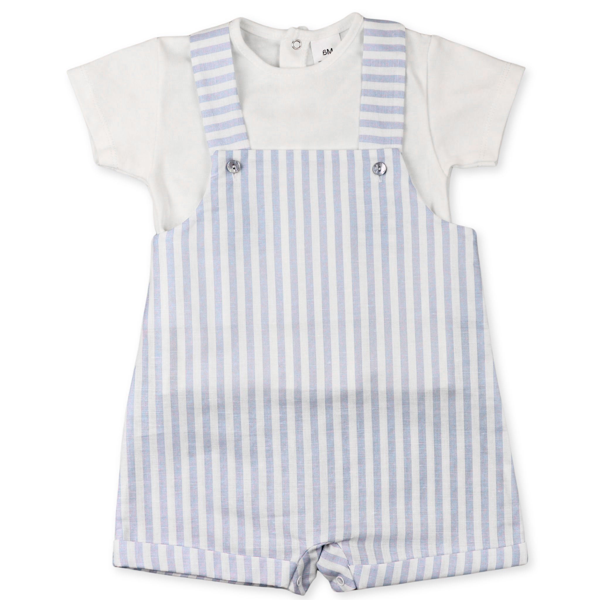baby boys two piece striped dungarees and t shirt