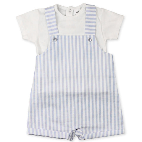 baby boys two piece striped dungarees and t shirt
