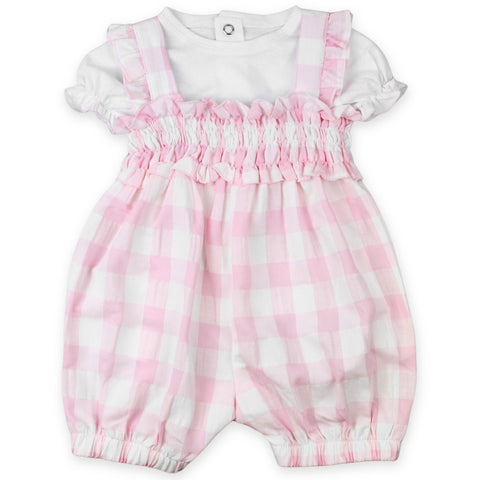 checkered baby girls pink and white two piece outfit