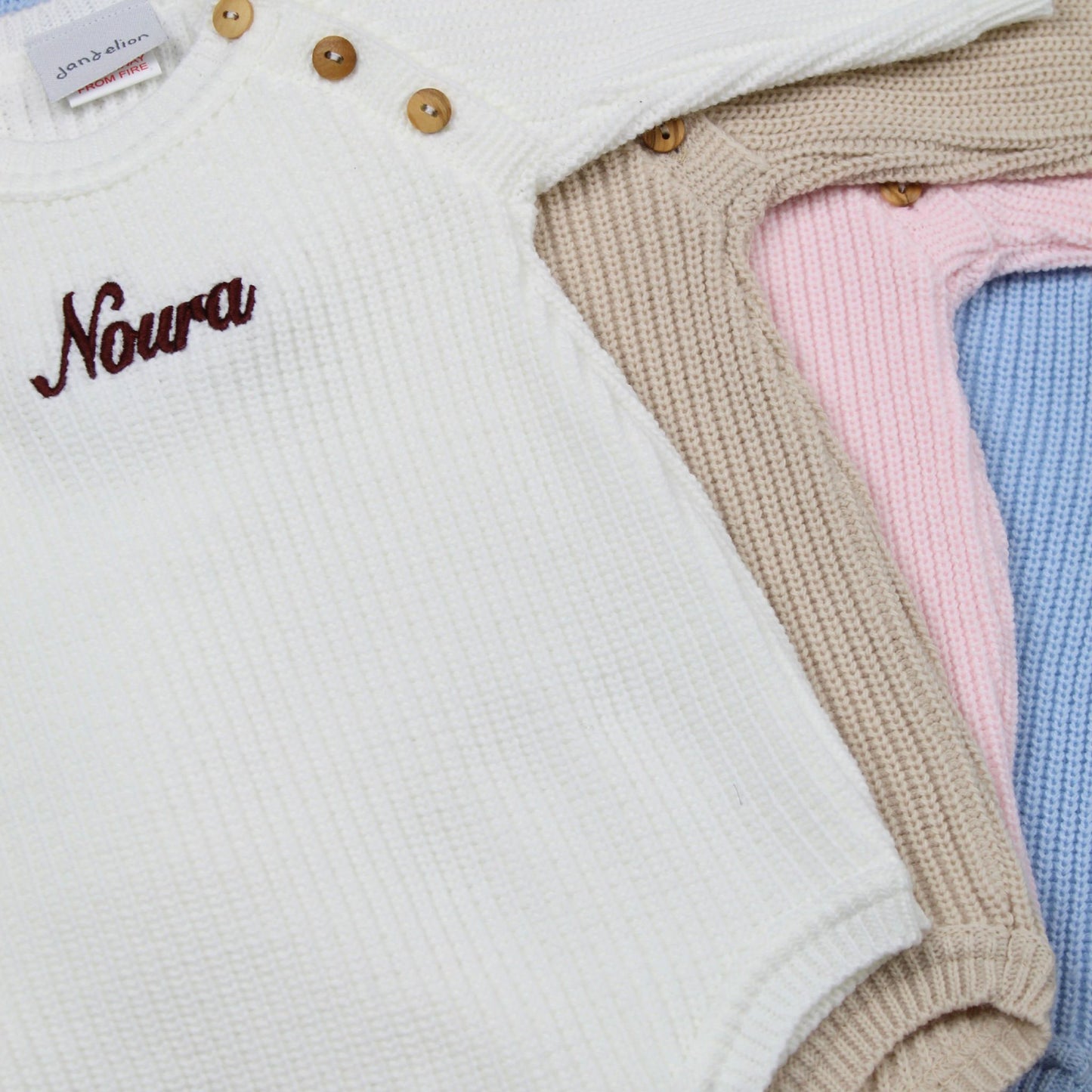 Personalised Beige Unisex Knitted Baby Romper – Dandelion