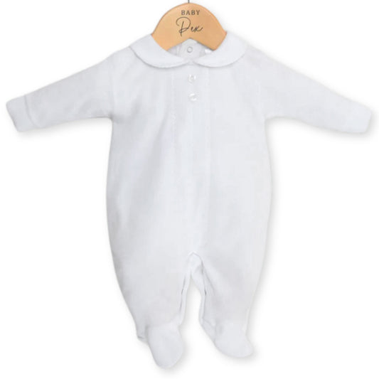 Baby unisex velour sleepsuit in white