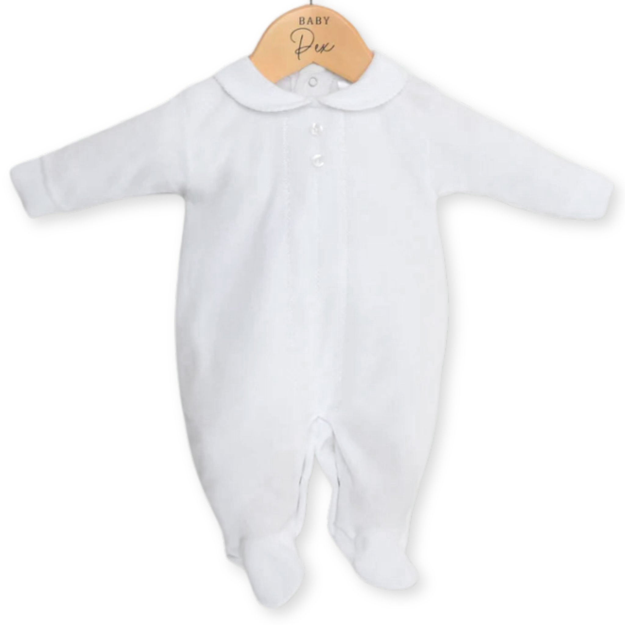 Baby unisex velour sleepsuit in white