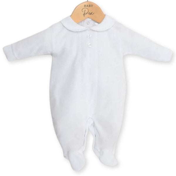 Baby unisex velour sleepsuit in white