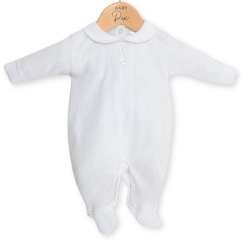 Baby unisex velour sleepsuit in white