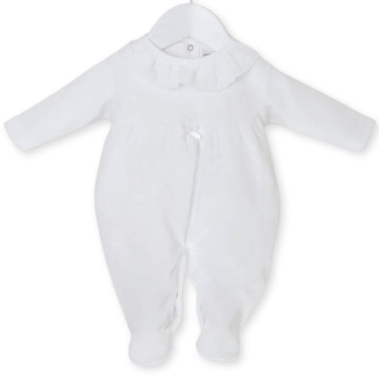 baby girls white velour sleepsuit