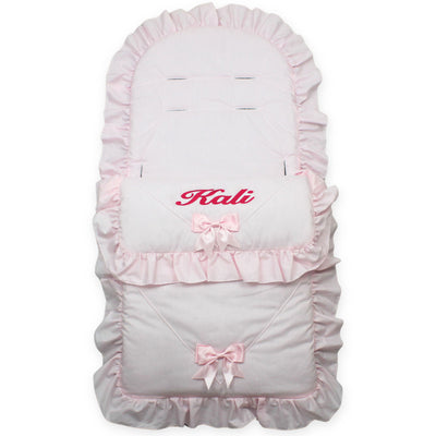 Personalised Two Bow Cosy Toes / Footmuff - Universal  Pink