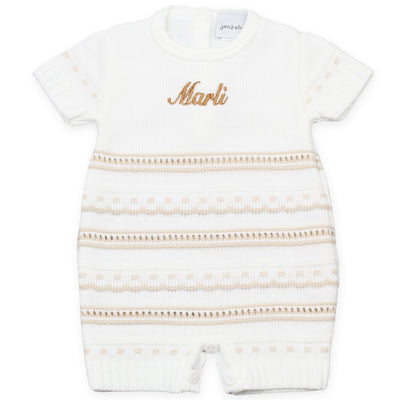 Personalised Dandelion Baby Unisex White & Beige Knitted Romper
