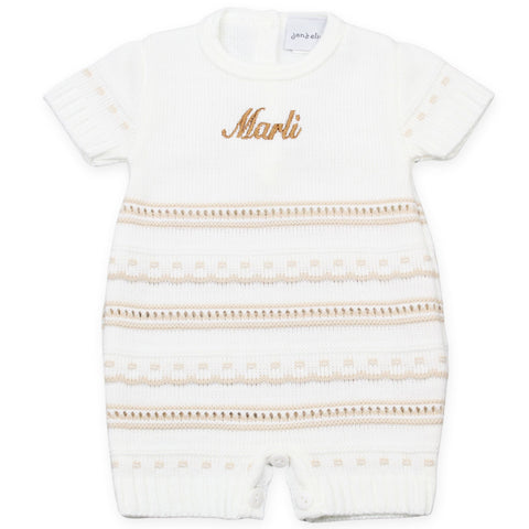 baby girls personalised white and beige romper