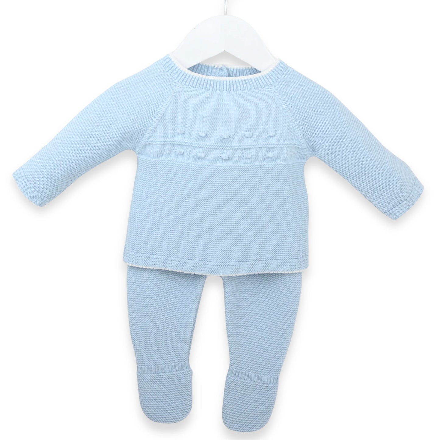 Pex Baby Knitted Outfit – Blue Jumper & Footed Leggings Set
