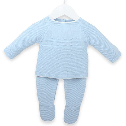 Pex Baby Knitted Outfit – Blue Jumper & Footed Leggings Set