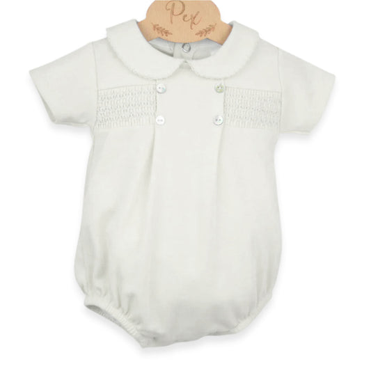 pex ivory baby boys romper with smocking 