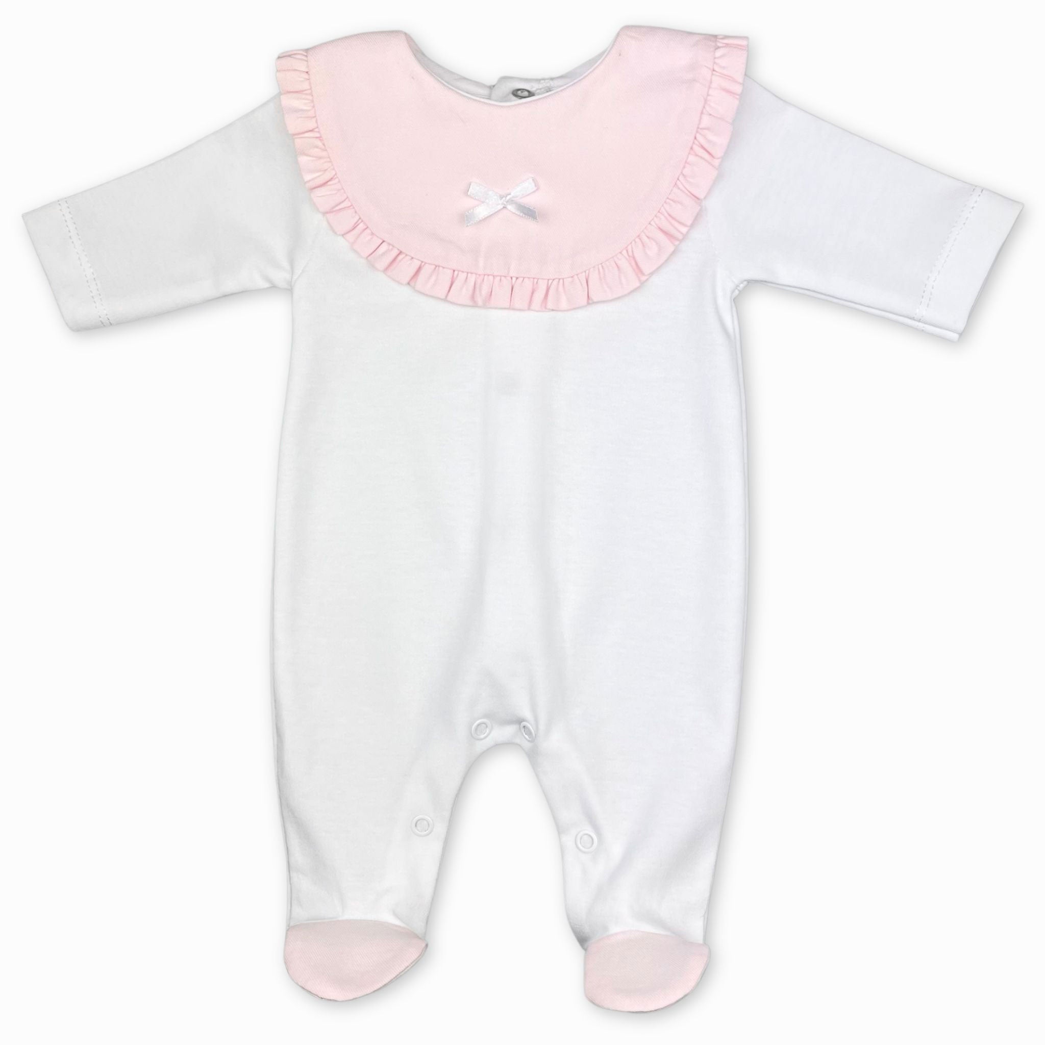 baby girls cotton white and pink sleep suit