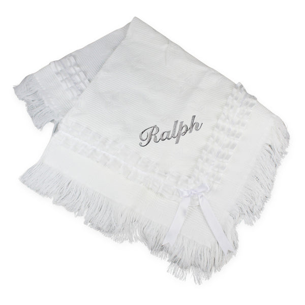 Personalised Baby Luxury Shawl - With White Trimmings - Unisex