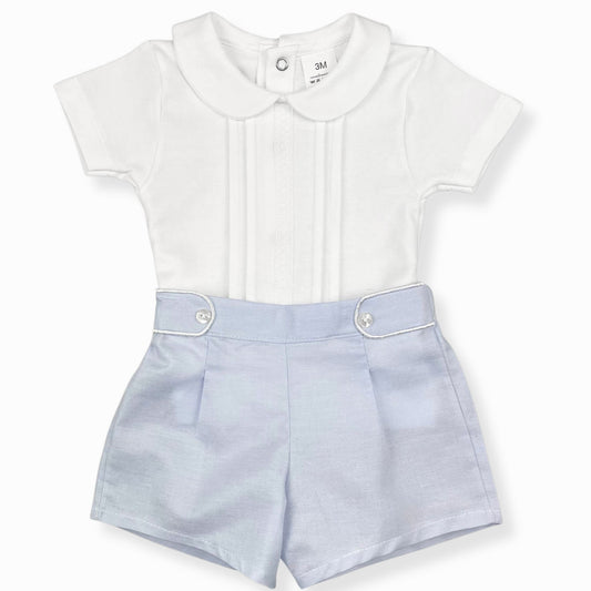 Baby boys white and blue two piece outfit
