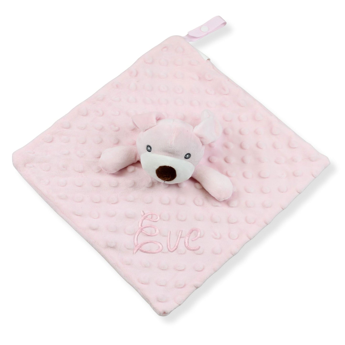 Personalised Soft Pink Bear Comforter Blanket – Baby Sensory Snuggle Toy