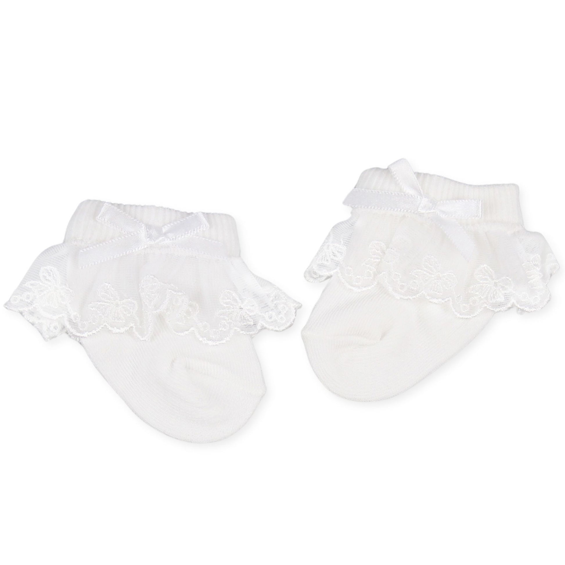 baby girl white lace socks with bow and frills pex