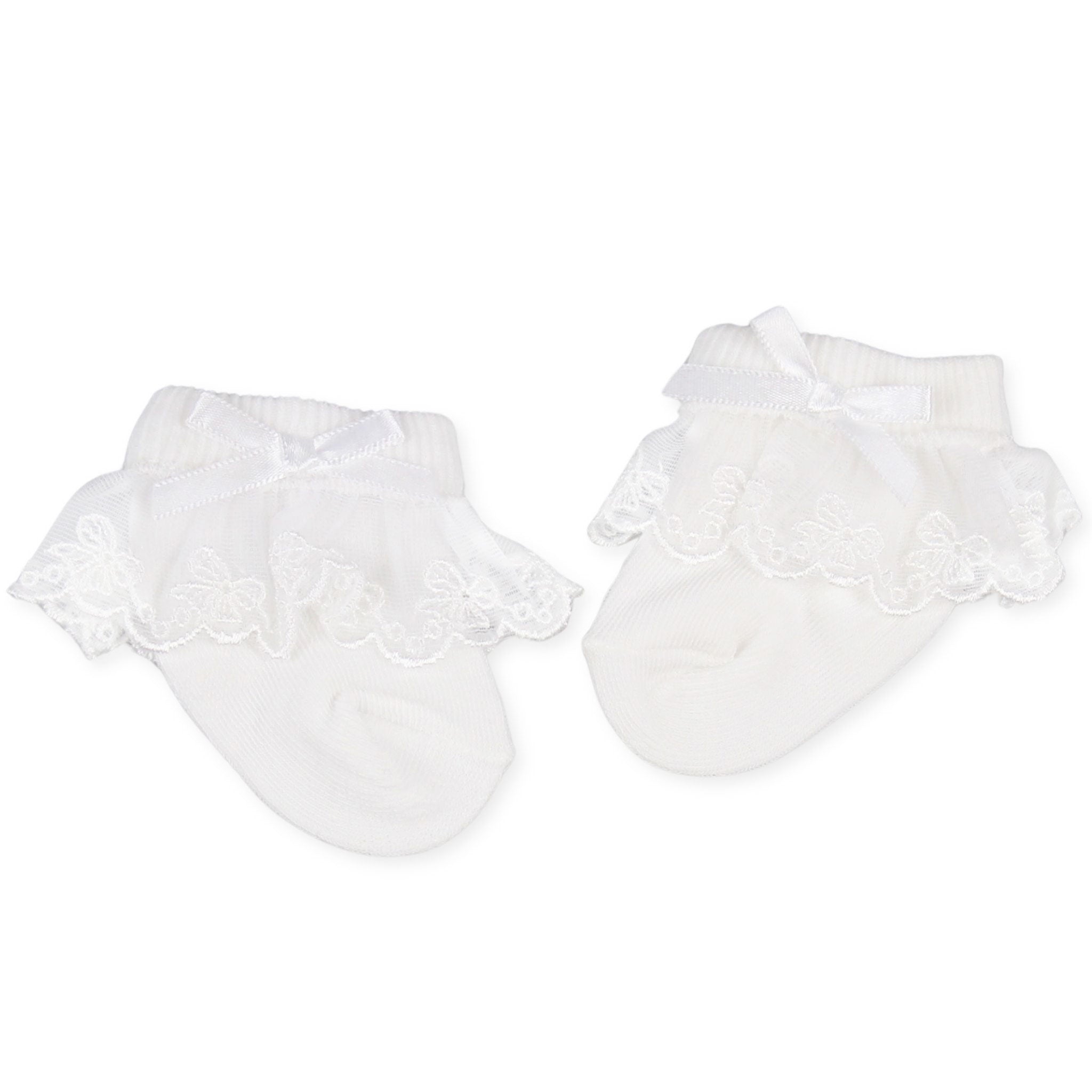 baby girl white lace socks with bow and frills pex