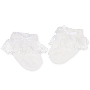 baby girl white lace socks with bow and frills pex