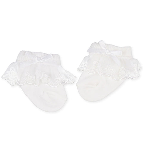 baby girl white lace socks with bow and frills pex