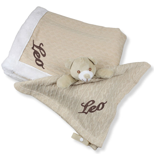 Personalised Beige Teddy Comforter & Blanket Set