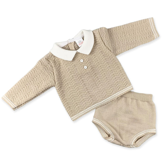 beige knitted two piece jam pants and top