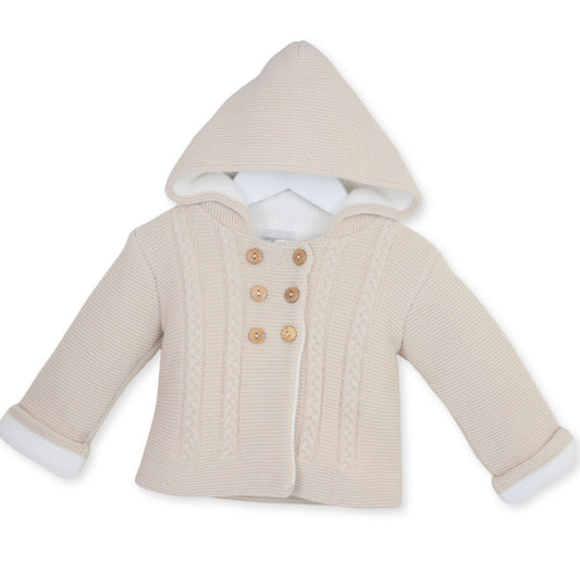 pex baby boy beige chunky knitted jacket in beige