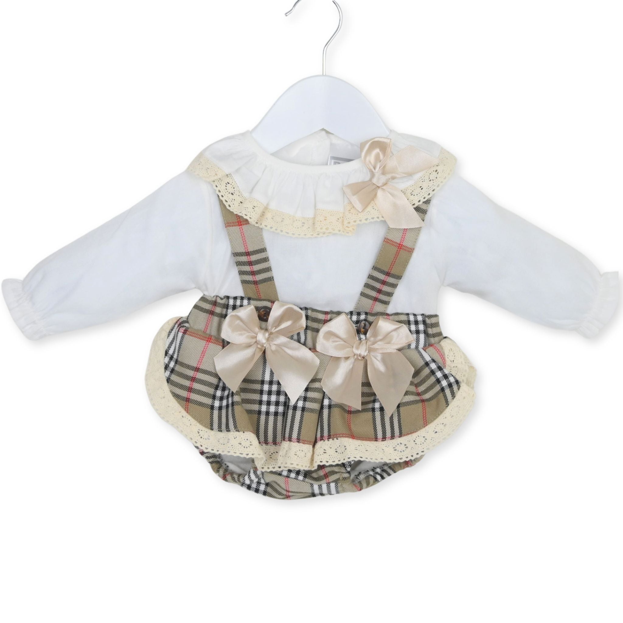 pex beige tartan baby girl outfit