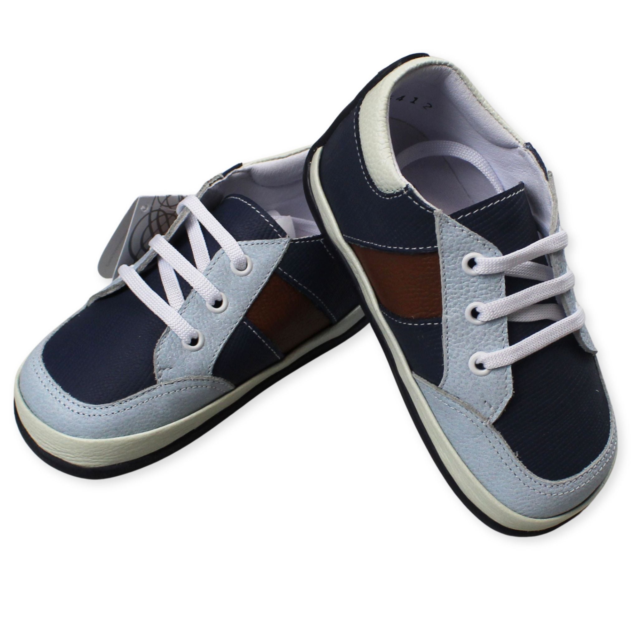 baby boys brown and blue trainers