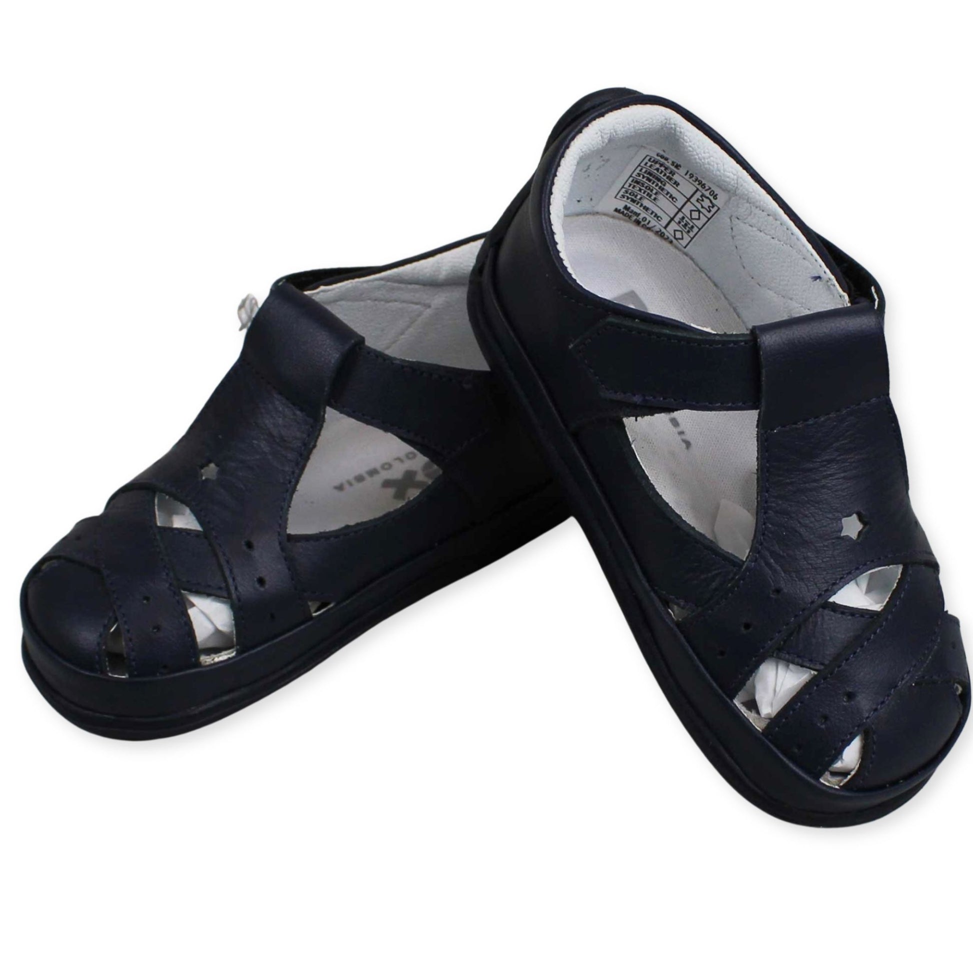 navy hard sole leather boys sandals