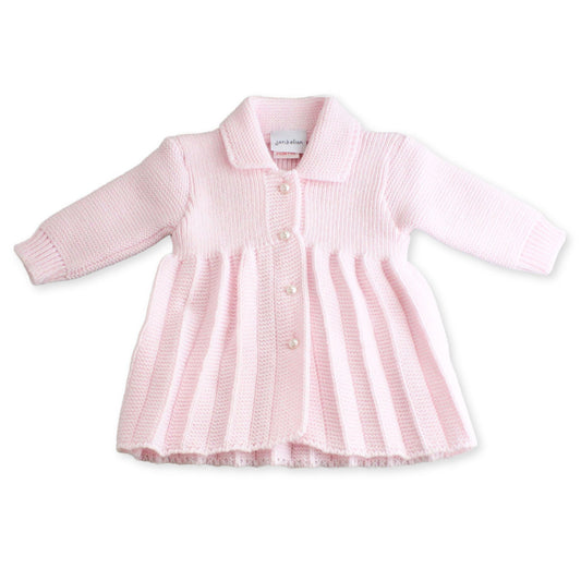Pink Knitted Baby Girls Coat - Pearl Buttons