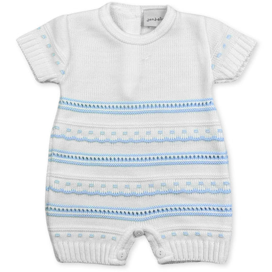 Baby Boy Knitted Romper - White / Blue