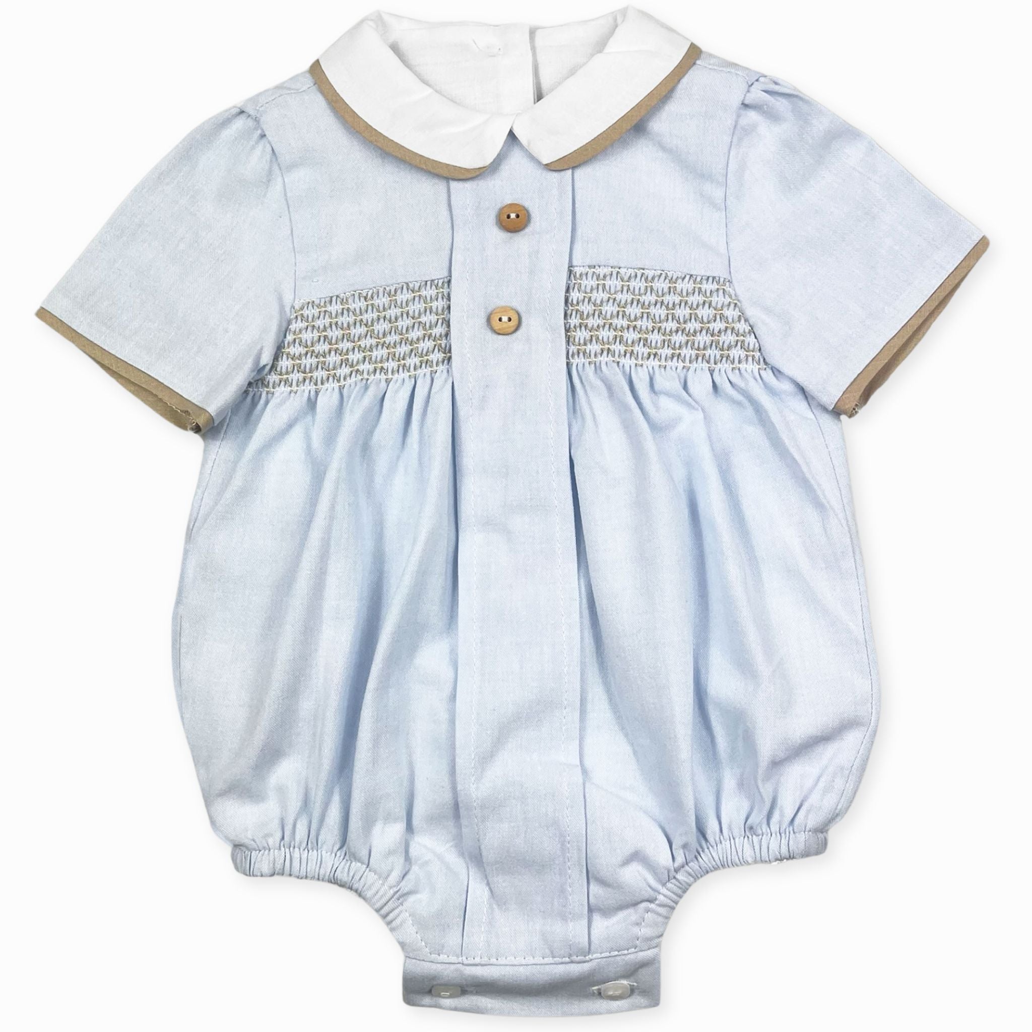 baby boys blue and beige romper