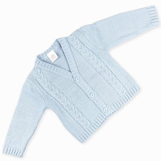 baby boys knitted blue cardigan