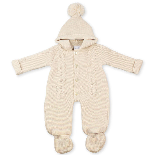 baby beige all in one knitted pram suit