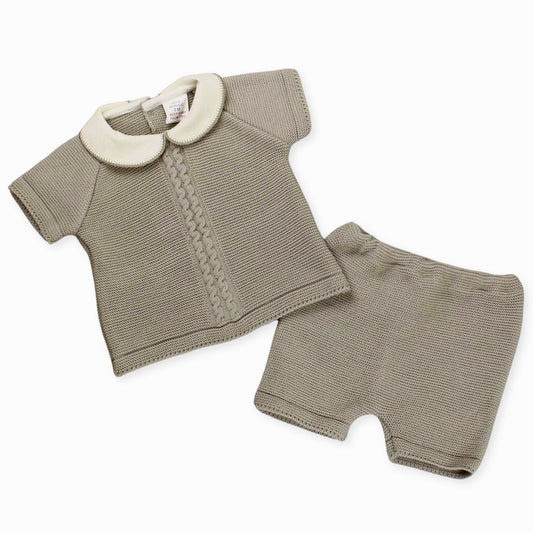 beige affordable knitted outfit shorts and shirt 