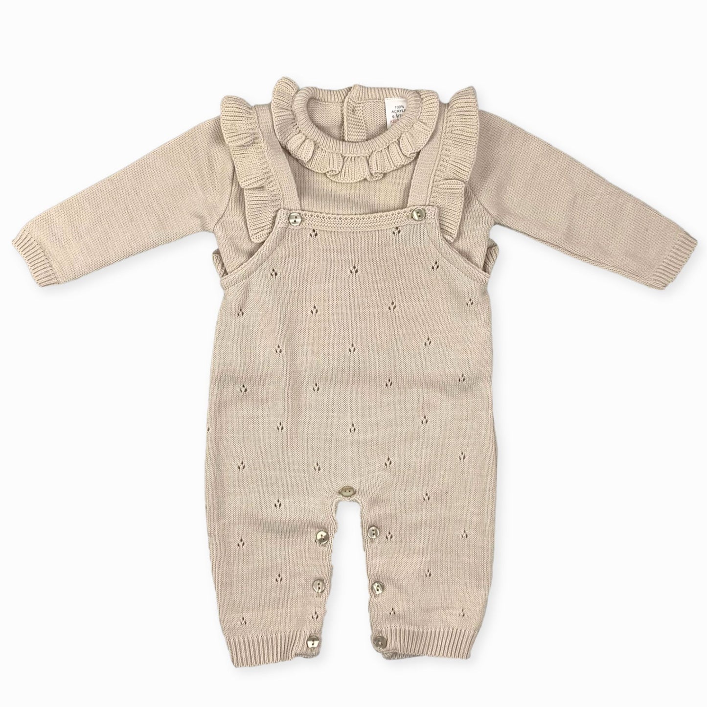 baby girl beige knitted dungaress outfit