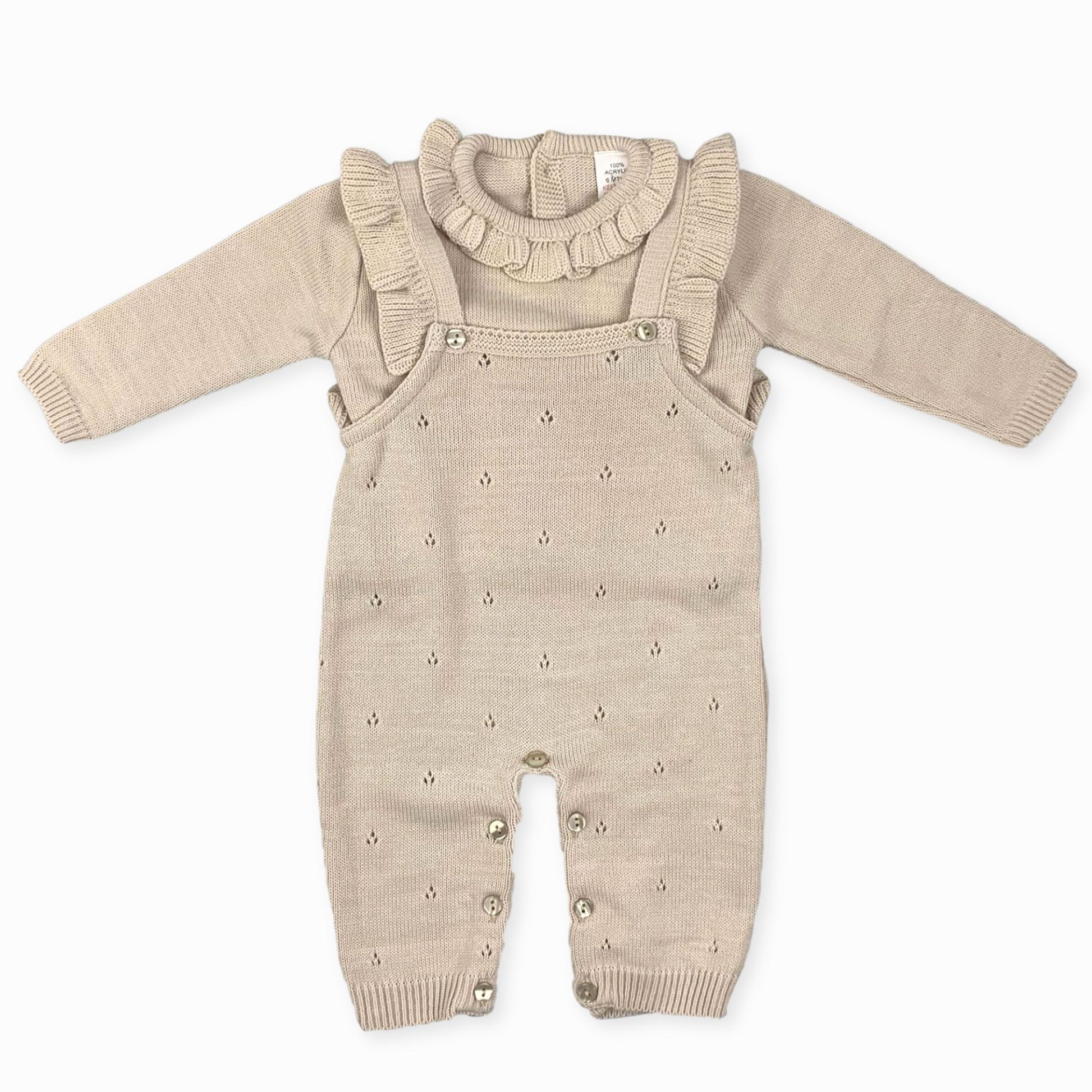 baby girl beige knitted dungaress outfit
