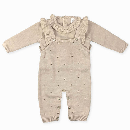 baby girl beige knitted dungaress outfit