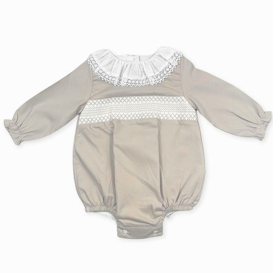 baby girls beige long sleeve romper