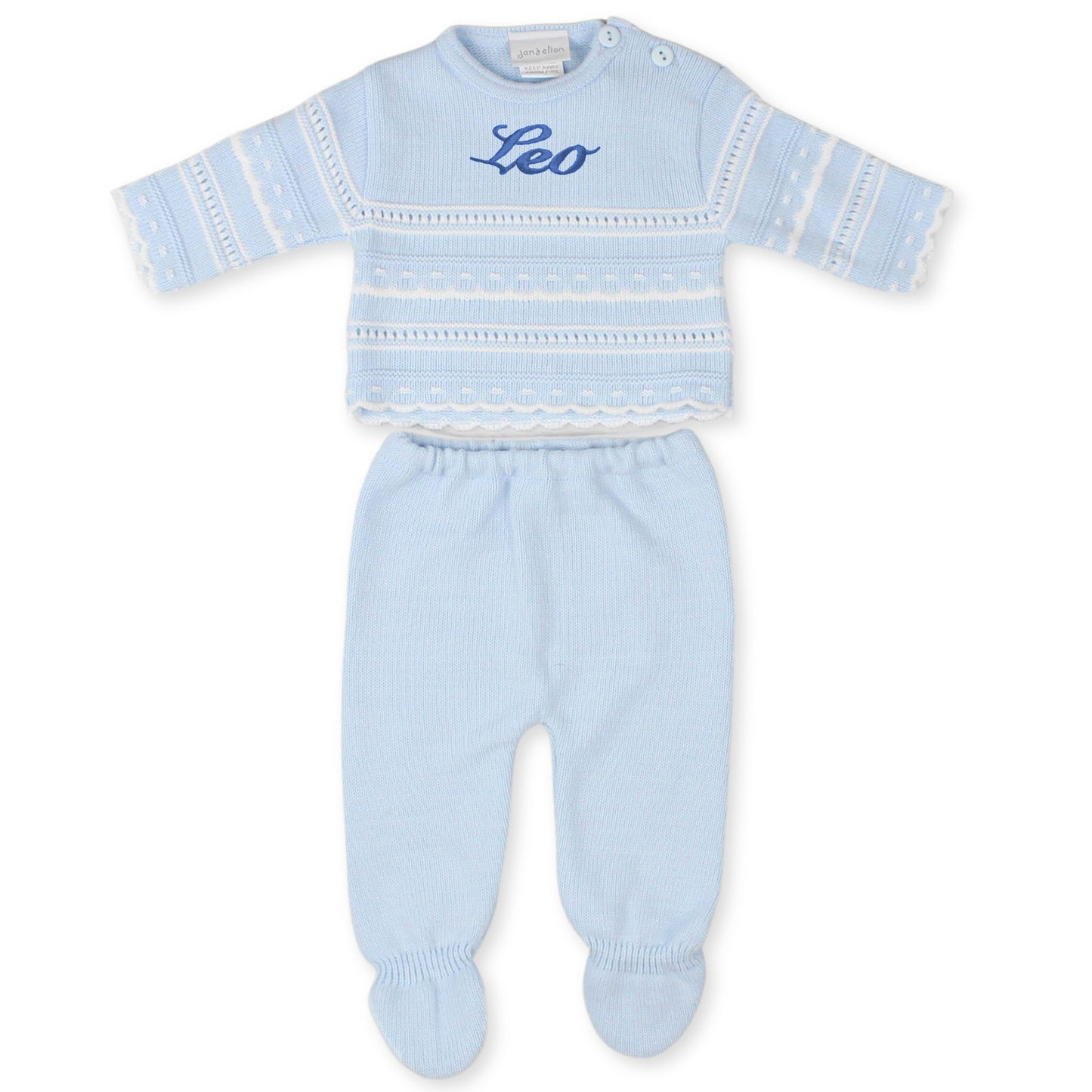 Personalised Baby Boys Spanish Style knitted Two Piece Outfit - Blue