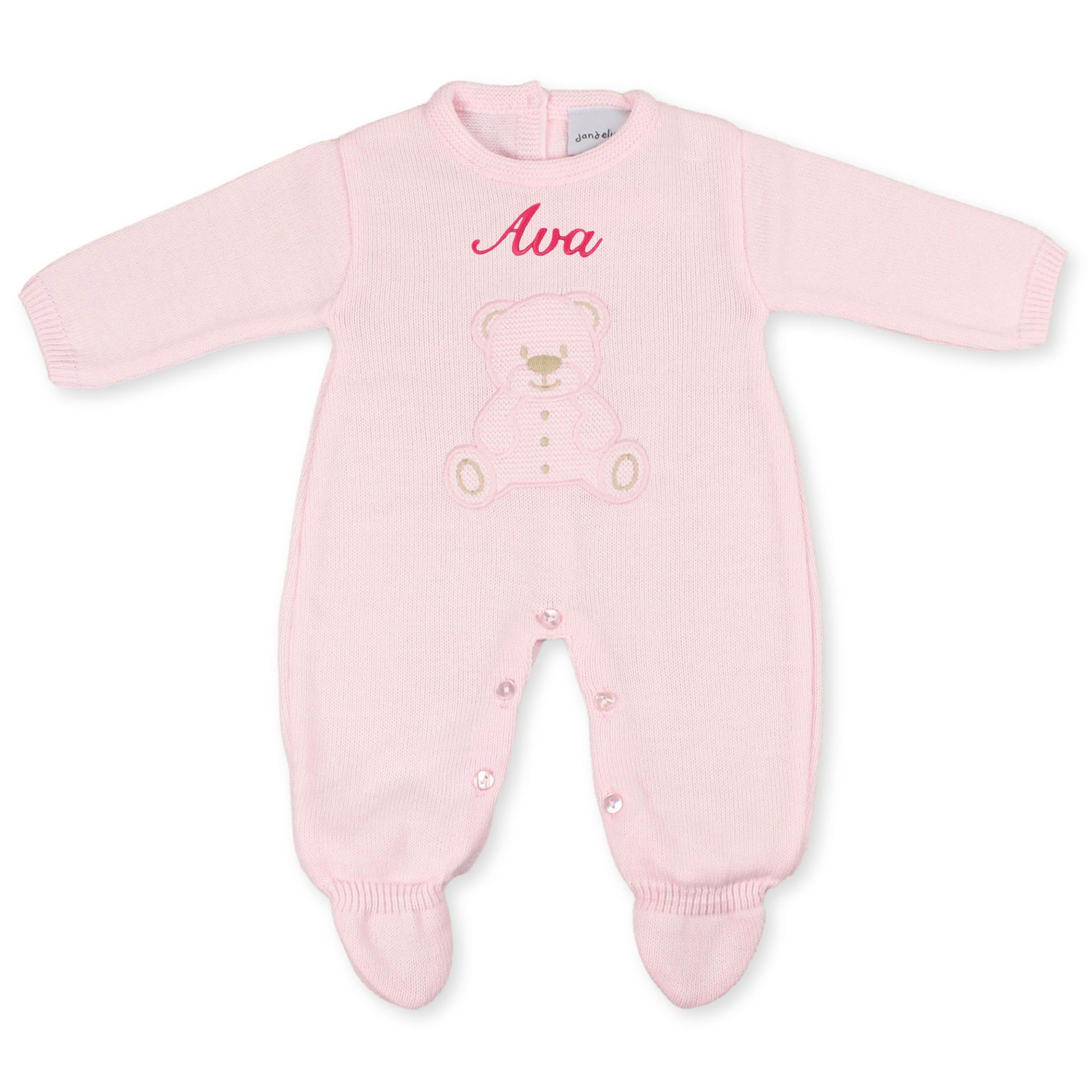 baby girls personalised dandelion knitted pink all in one
