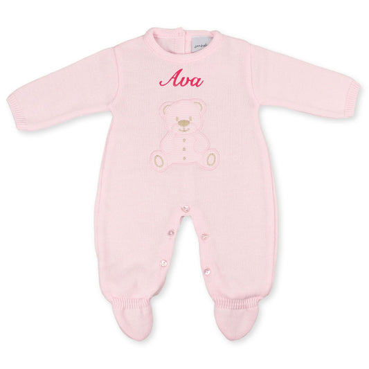 baby girls personalised dandelion knitted pink all in one