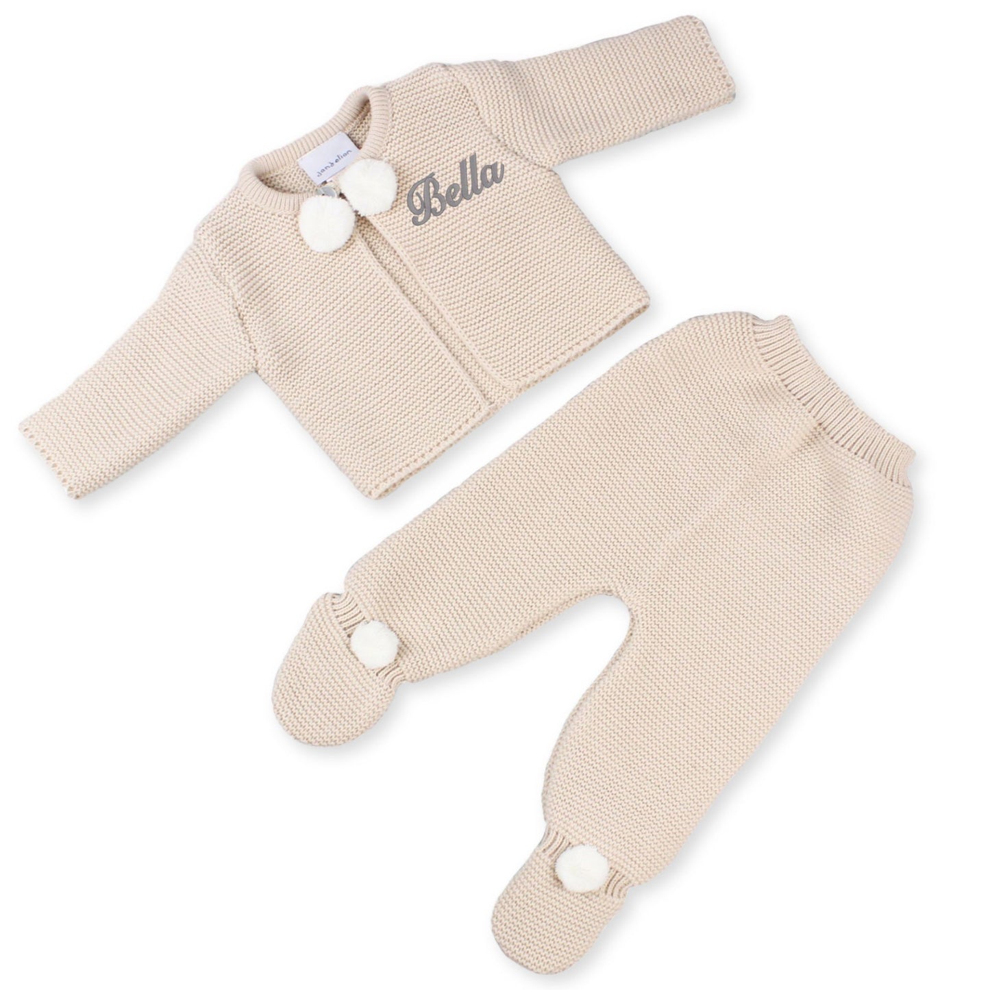 baby unisex beige knitted personalised outfit