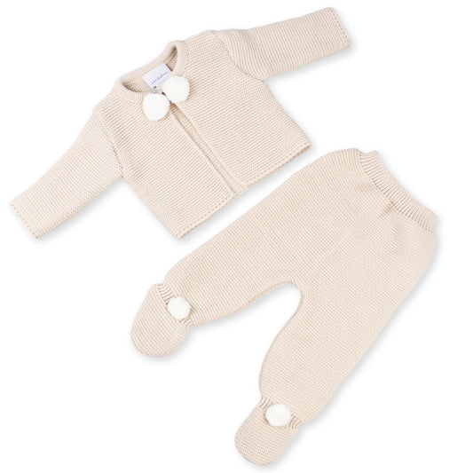 beige two piece pom suit in beige by dandelion
