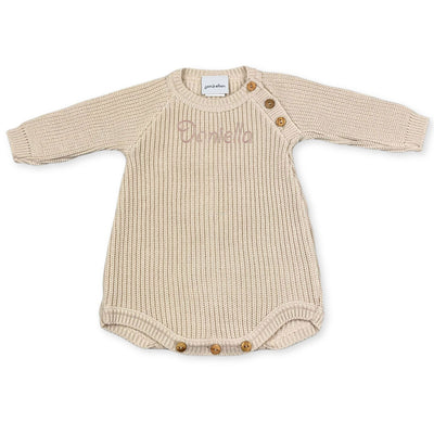 Personalised Beige Unisex Knitted Baby Romper – Dandelion