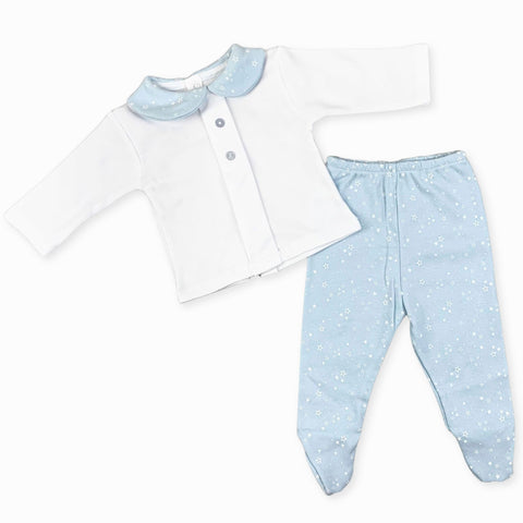 baby boys blue and white sleep suit
