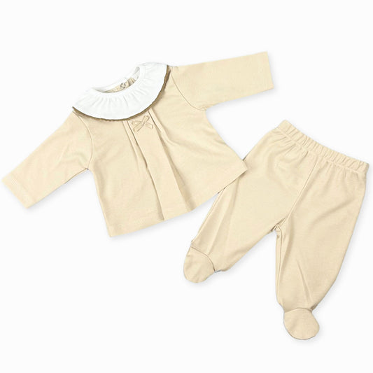 baby girls beige two piece cotton outfit