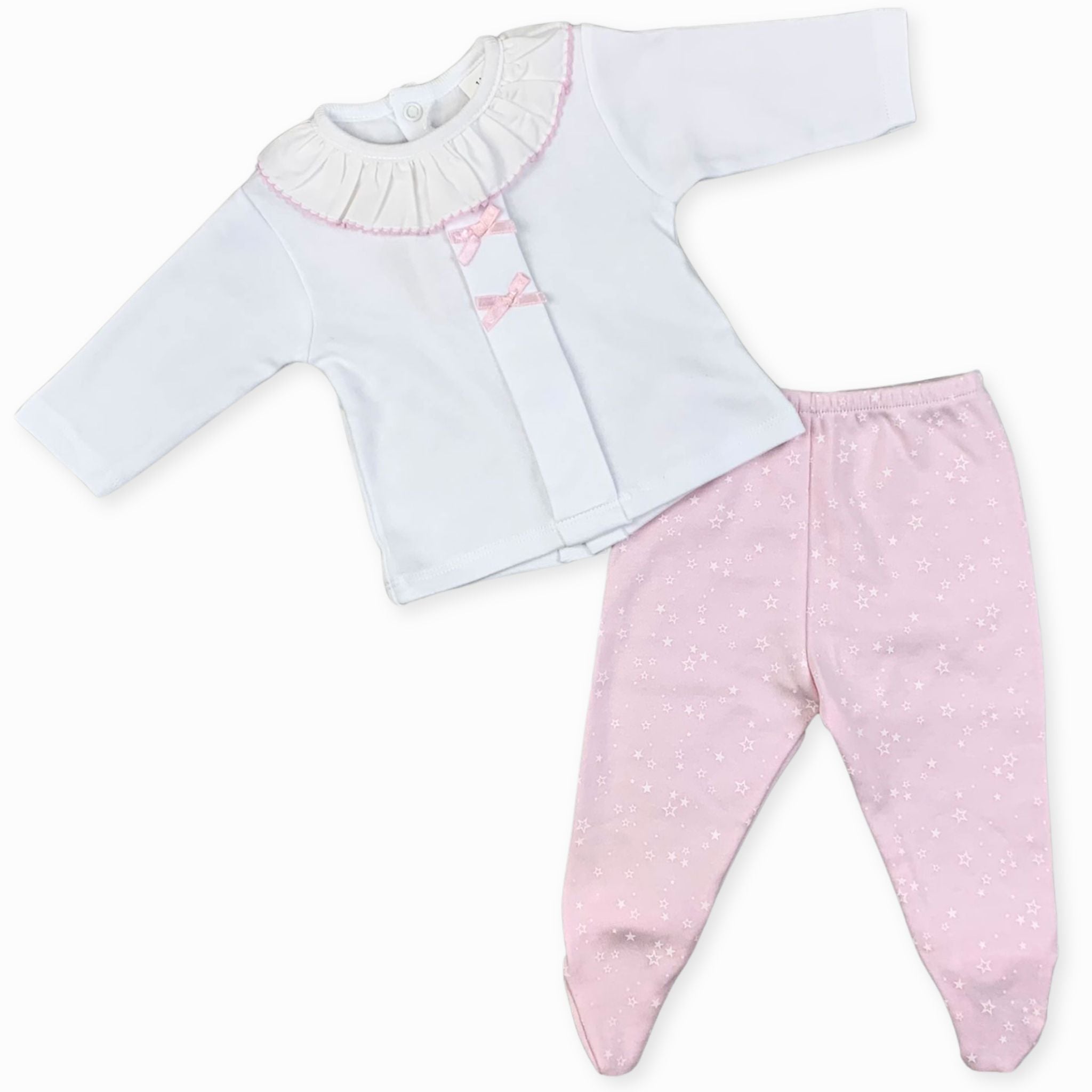 baby girls white pink cotton two piece set