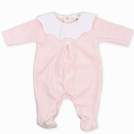 baby girls pink velour sleep suit 